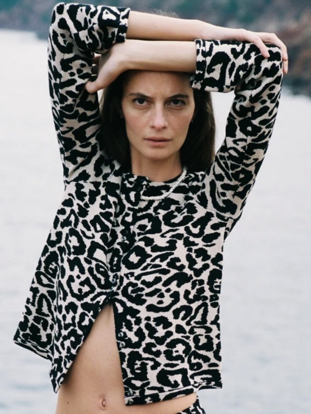 POSSE Sweater Lexi Cardigan in Leopard Black Tan - Picture 3 of 9